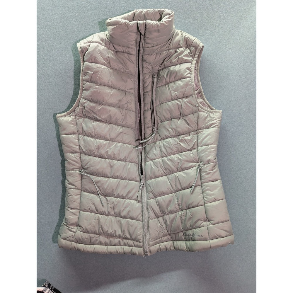 Eddie Bauer Womens Puffer Vest Light Gray Quilted Full Zip Sleeveless Jacket XS